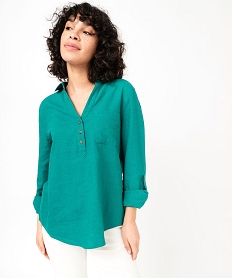 chemise a manches longues contenant du lin femme vert chemisiersE612201_1