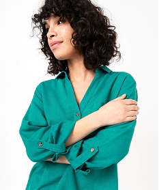 chemise a manches longues contenant du lin femme vert chemisiersE612201_2
