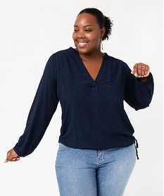 blouse femme grande taille unie ajustable dans le bas bleu blousesE613201_1