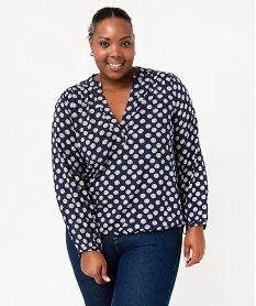 blouse femme grande taille imprimee ajustable dans le bas bleu blousesE613301_1