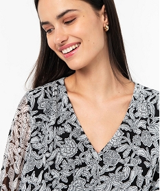 blouse a manches longues en voile a motifs fleuris femme noir blousesE613401_2