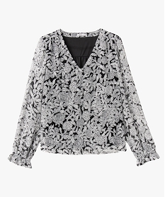 blouse a manches longues en voile a motifs fleuris femme noir blousesE613401_4