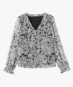 blouse a manches longues en voile a motifs fleuris femme noirE613401_4