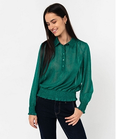 blouse a manches longues en voile avec fils scintillants femme vert blousesE613601_1