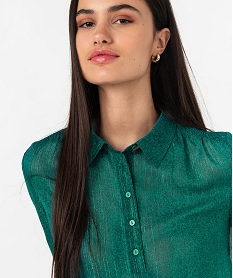 blouse a manches longues en voile avec fils scintillants femme vert blousesE613601_2
