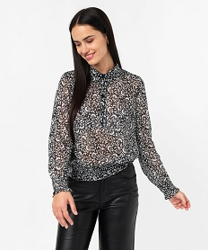 GEMO Blouse à manches longues en voile avec fils scintillants femme Noir