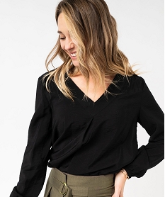 blouse a manches longues et double col v femme noir blousesE614601_2