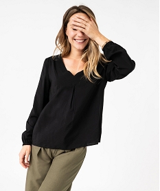 blouse a manches longues et double col v femme noir blousesE614601_4