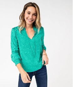 blouse imprimee a manches longues avec details fronces femme vertE614701_1