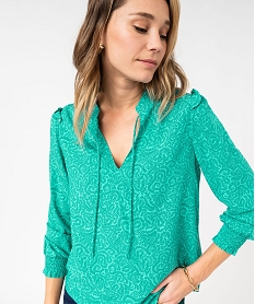 blouse imprimee a manches longues avec details fronces femme vert blousesE614701_2