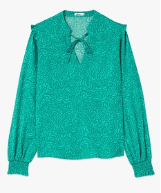 blouse imprimee a manches longues avec details fronces femme vert blousesE614701_4