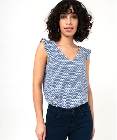 blouse imprimee avec volants sur les epaules femme bleu blousesE615501_1