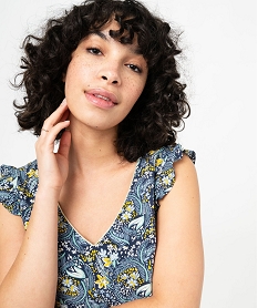 blouse imprimee avec volants sur les epaules femme bleu blousesE615601_1