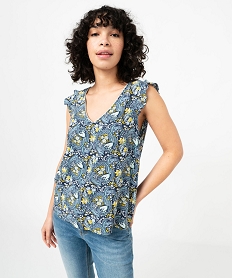 blouse imprimee avec volants sur les epaules femme bleu blousesE615601_2