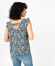 blouse imprimee avec volants sur les epaules femme bleu blousesE615601_3