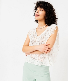 blouse sans manches encolure v en dentelle et crochet femme beigeE615701_1