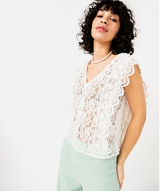 blouse sans manches encolure v en dentelle et crochet femme beige blousesE615701_2