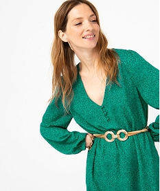 robe a manches longues et col v femme vert robesE616101_2