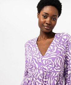 robe imprimee a manches longues avec volants femme violet robesE617101_2