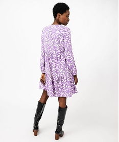 robe imprimee a manches longues avec volants femme violet robesE617101_3