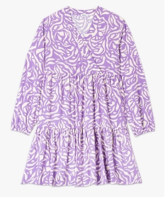 robe imprimee a manches longues avec volants femme violet robesE617101_4