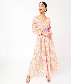 GEMO Robe longue imprimée avec col cache-coeur femme Imprimé