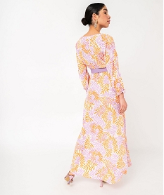 robe longue imprimee avec col cache-coeur femme orange robesE617201_3