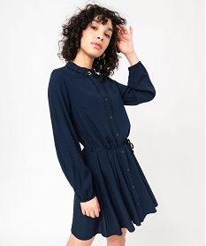 robe chemise a manches longues femme bleu robes chemisesE617501_1