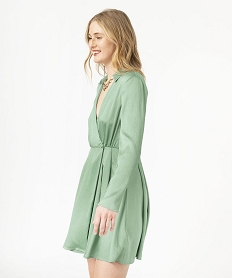 GEMO Robe à manches longues et col chemisier femme vert standard