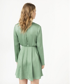robe a manches longues et col chemisier femme vert robes courtesE618001_3