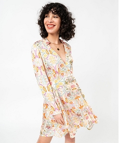 robe portefeuille a motifs fleuris femme orange robesE618101_2