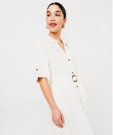 robe chemise longue a manches courtes en lin et viscose femme beige robes chemisesE618201_2