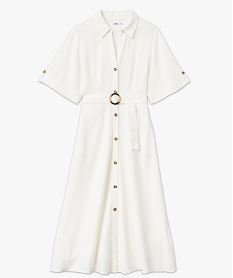 robe chemise longue a manches courtes en lin et viscose femme beige robes chemisesE618201_4