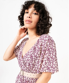 robe a manches courtes a motifs fleuris femme violet robesE618401_2