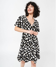 GEMO Robe à manches courtes à motifs fleuris femme Noir