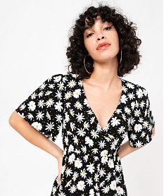 robe a manches courtes a motifs fleuris femme noirE618501_2