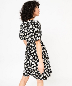 robe a manches courtes a motifs fleuris femme noirE618501_3