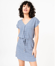 robe femme avec double col v scintillant bleu robesE618601_2