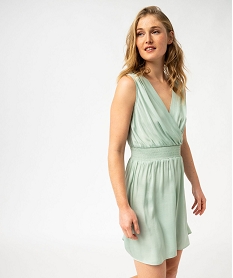 GEMO Robe courte sans manches col cache-cœur femme Vert