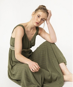 GEMO Robe longue taille empire à larges bretelles élastiques femme Vert