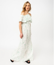 GEMO Robe longue à col Bardot et tour de cou femme Vert