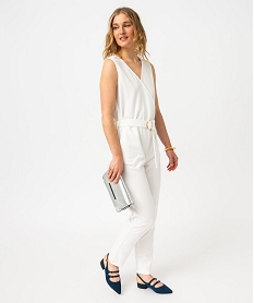 GEMO Combinaison pantalon femme avec haut cache-coeur blanc chine