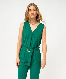 combinaison pantalon femme avec haut cache-coeur vert pantacourts et shortsE620201_2