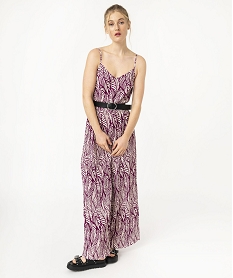 combinaison pantalon femme a fines bretelles en maille plissee violet pantacourts et shortsE620301_2