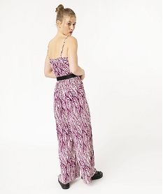 combinaison pantalon femme a fines bretelles en maille plissee violet pantacourts et shortsE620301_3
