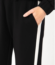 pantalon de jogging femme avec bandes contrastantes sur les cotes noir pantalonsE620901_2