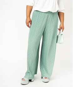 GEMO Pantalon large en maille gaufrée femme grande taille Vert