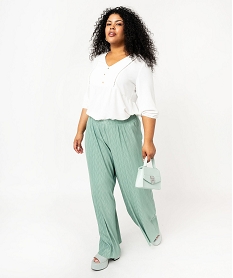 pantalon large en maille gaufree femme grande taille vert pantalons largesE621601_4