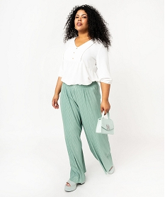 pantalon large en maille gaufree femme grande taille vertE621601_4