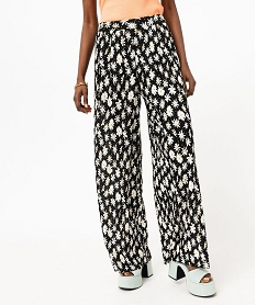 GEMO Pantalon large en maille plissée à motifs fleuris femme Imprimé